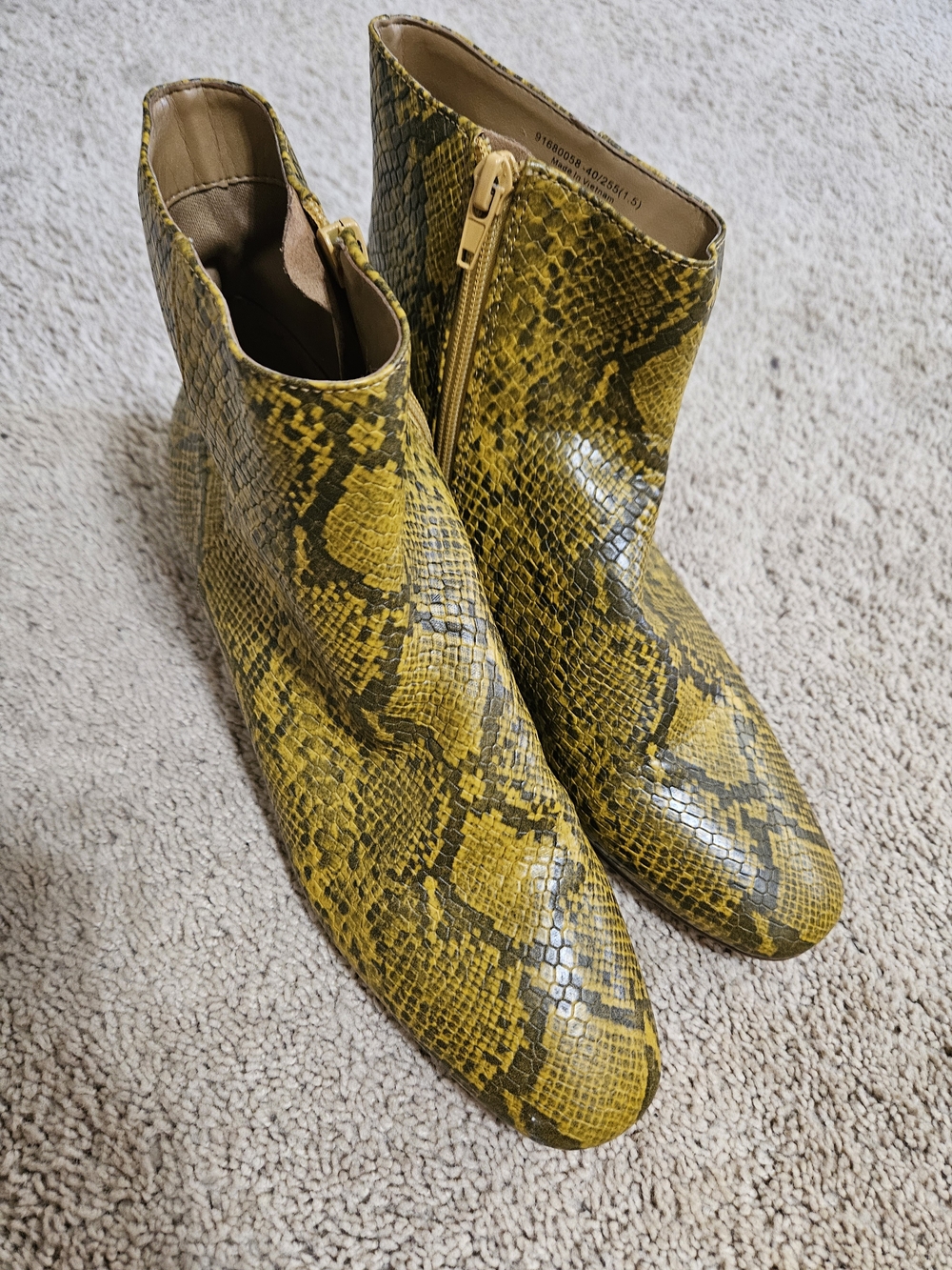 Charles And Keith Mustard Yellow Snake Print Ankle Boots